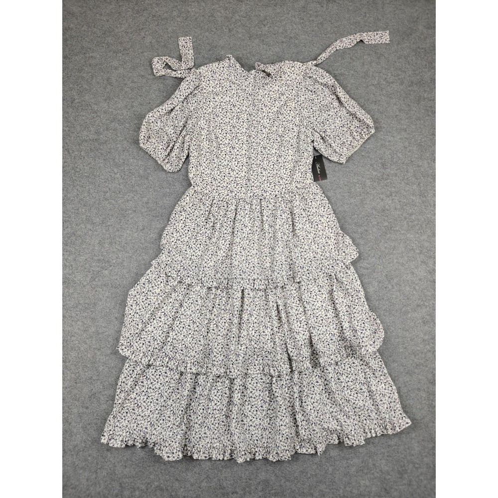 Andrée By Unit Dress Womens Medium White Floral Puff Sleeve Ruffle Maxi Sundress